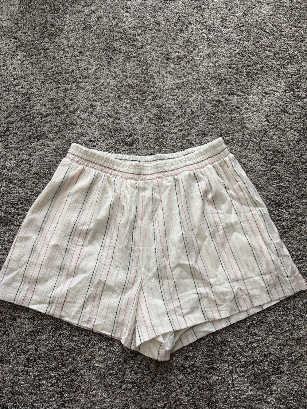 Lush White Elastic Waist Shorts with Multicolor Stripes